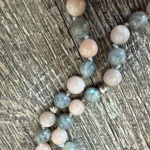 Elegant Pink and Gray Beaded mala Necklace